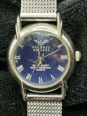 Vintage Giorgio Armani Le Collezioni Quartz Watch Purple Dial Silver Mesh Band